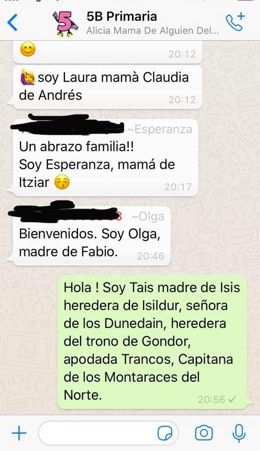 ''Una querida compañera de trabajo, Tais, se toma muy en serio su grupo de WhatsApp del cole''