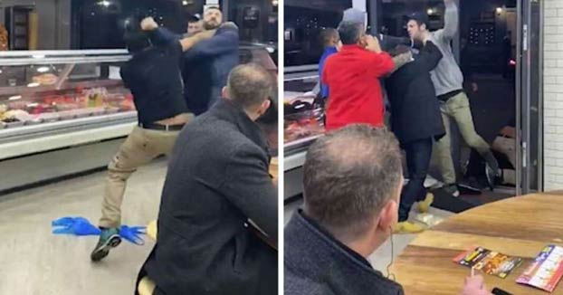 Pelea en un kebab de la ciudad inglesa de Portsmouth. Ojo al hombre que está sentado comiendo