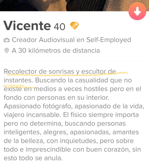 Recopilación de perfiles profundos de Tinder