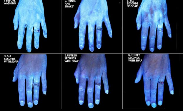 Las bacterias que se adhieren a tus manos después de diferentes métodos de lavado, en una sola imagen