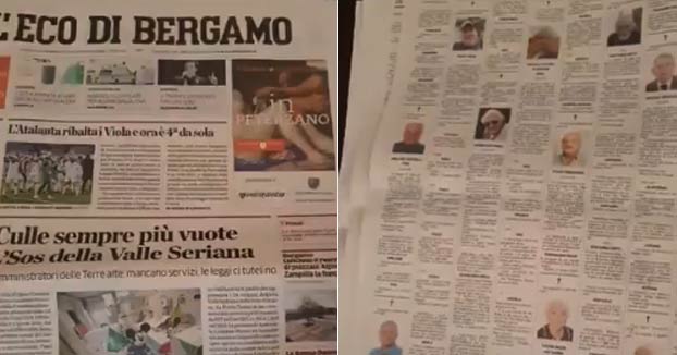 Comparación de las esquelas del periódico 'L'Eco di Bergamo': 9 de febrero vs 13 de marzo