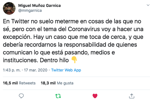 En Twitter no suelo meterme en cosas de las que no sé, pero con el tema del Coronavirus voy a hacer una excepción