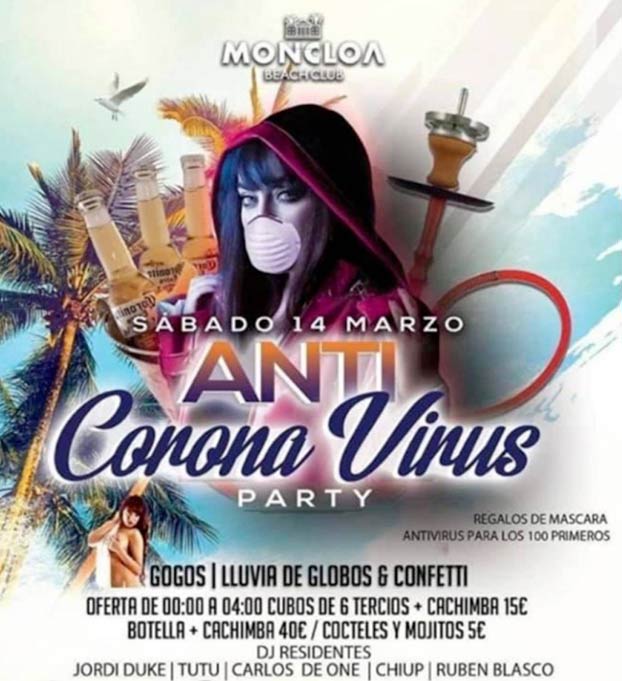 Una discoteca de Alicante organiza una fiesta anticoronavirus con mascarillas y cachimbas