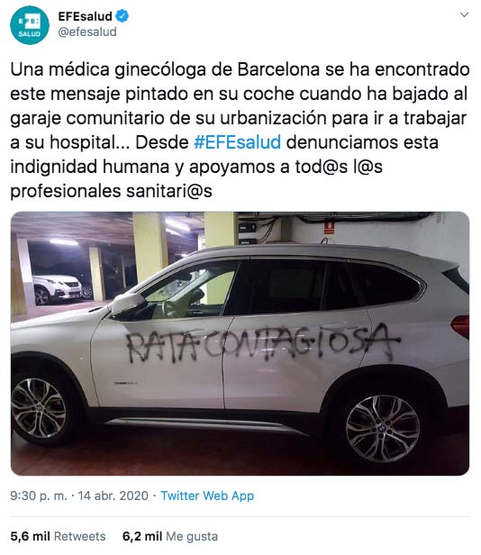 Una médica ginecóloga de Barcelona se ha encontrado este mensaje pintado en su coche