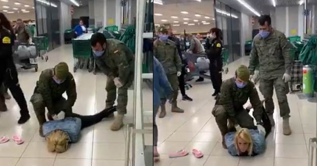 Miembros del Ejército detienen a una mujer que agredía a la vigilante de un Mercadona