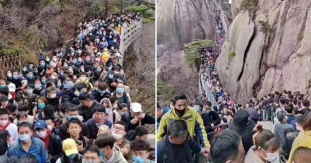 20.000 chinos se agolparon en las montañas de Huangshan, que volvían a abrir, y la policía tuvo que intervenir