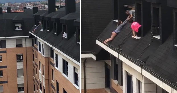 Rescate de una chica que estuvo a punto de precipitarse al vacío desde el tejado de un edificio en Oviedo