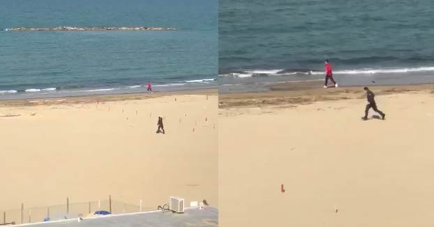 Un runner escapa a la carrera de un policía mientras corría por la playa tras saltarse el confinamiento