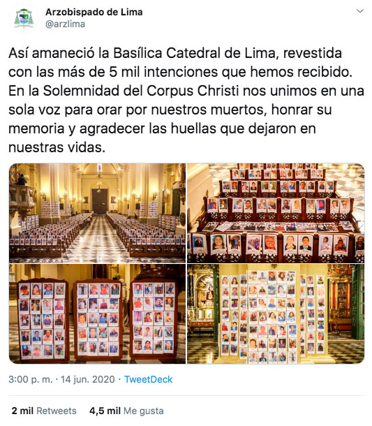 Colocan por error la imagen de Jordi ENP en misa de fallecidos por coronavirus en la Catedral de Lima