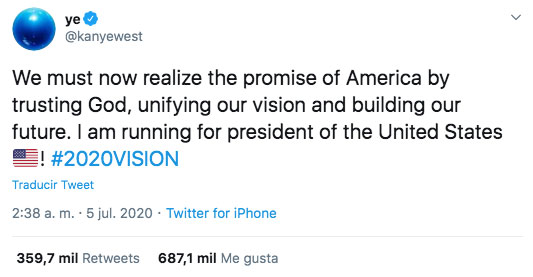 Kanye West anuncia que se postulará a la presidencia de EE.UU.