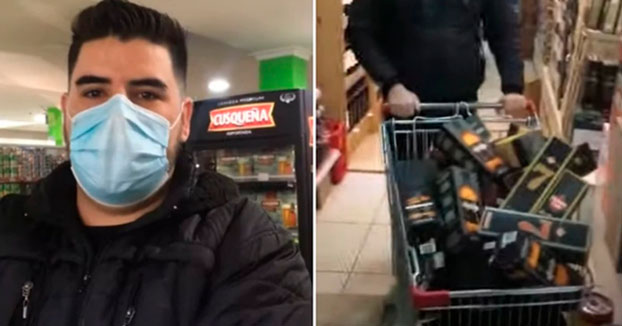 Un colombiano ganó el ''minuto feliz'' en un supermercado de Chile y llenó todo el carrito de licor