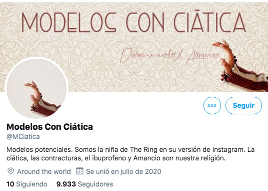 ''Modelos con ciática'', una cuenta de Twitter de fotografías de modelos que parecen estar sufriendo dolores en las lumbares...