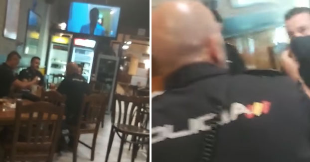 Una señora baja al bar que tiene debajo de su casa cansada del ruido y graba la siguiente escena...