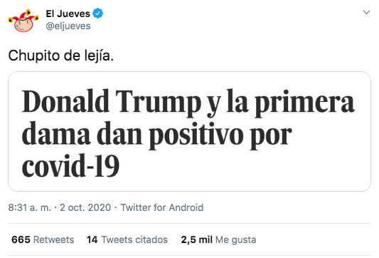 ¡Chupito de lejía!. Los mejores memes sobre el positivo en coronavirus de Donald Trump