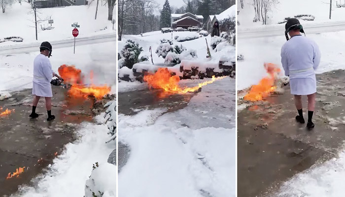 Despeja la nieve de la entrada de su casa con un lanzallamas