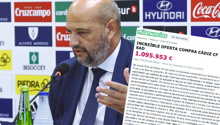 José Enrique Rodríguez Zarza pone en venta el 51% del Cádiz CF en Milanuncios por 1.095.953 euros y explica por qué lo hace