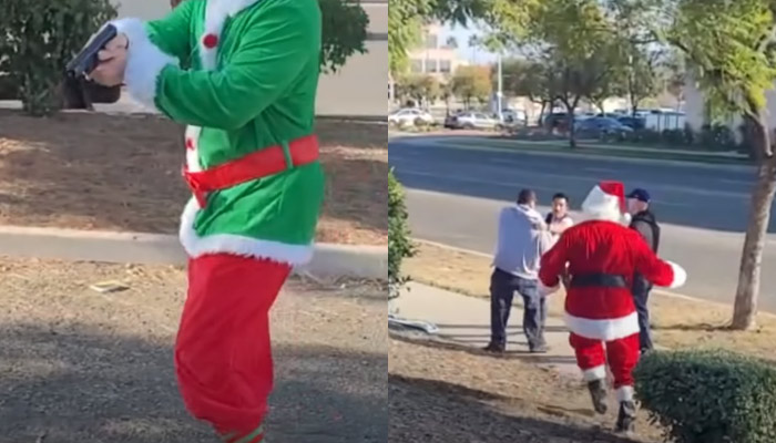 Policías disfrazados de Papá Noel y elfo luchan contra los ladrones en un centro comercial de California
