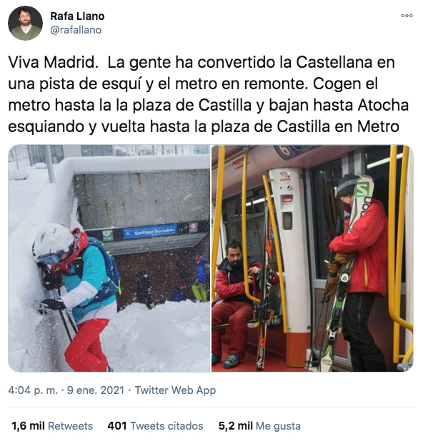 La gente convirtió la Castellana en una pista de esquí y el metro en remonte