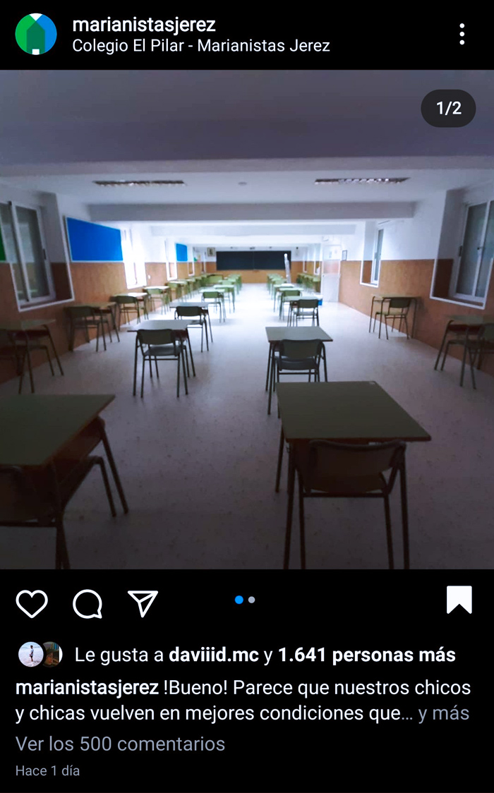 Este colegio de Jerez ya tiene sus clases preparadas. Los del fondo ya pueden ir con prismáticos...