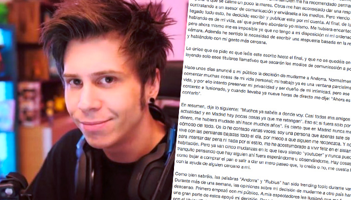 El Rubius rompe su silencio sobre su marcha a Andorra y publica un comunicado