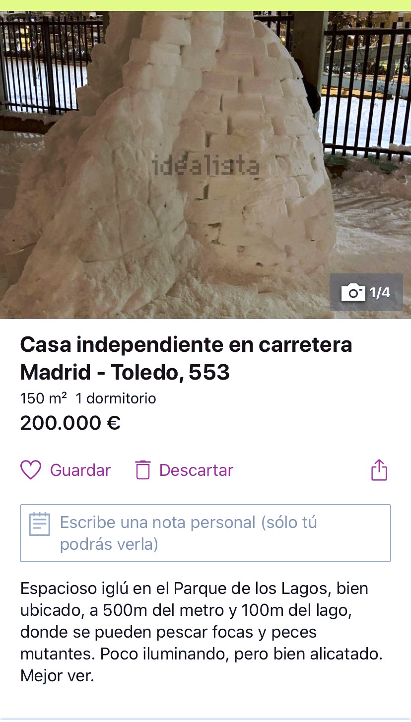 Alguien ha puesto a la venta un iglú en Madrid en Idealista