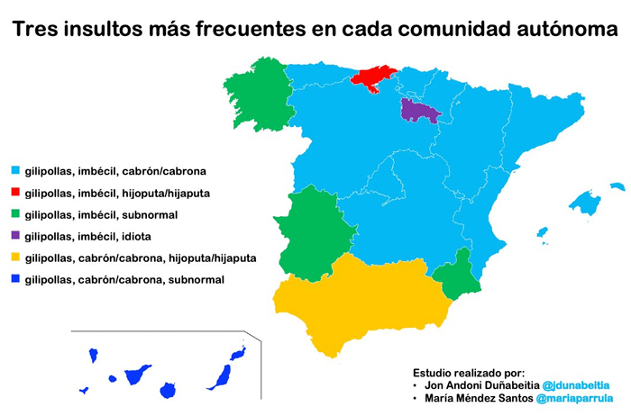 Un estudio analiza los insultos más comunes en cada Comunidad Autónoma de España