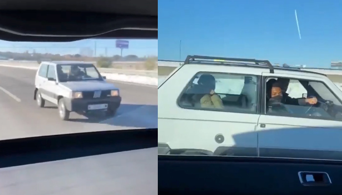 Varios jugadores del Atlético de Madrid van a entrenar en un Fiat Panda 4x4 de primera generación