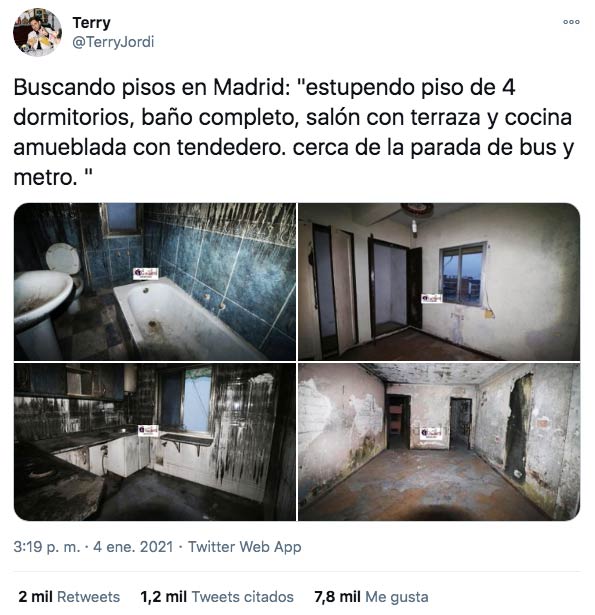 Buscando pisos en Madrid: ''Estupendo piso de 4 dormitorios, baño completo, salón con terraza y cocina amueblada con tendedero''