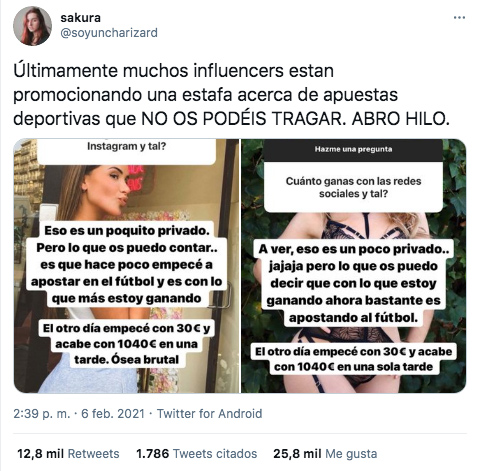 ''Últimamente muchos influencers están promocionando una estafa acerca de apuestas deportivas que NO OS PODÉIS TRAGAR''