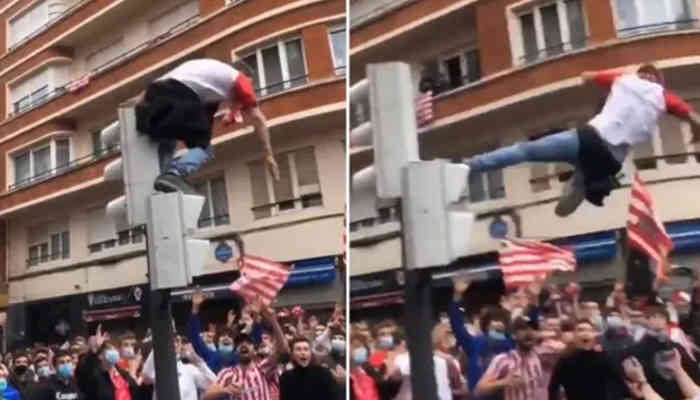 El aficionado del Athletic que se tiró desde un semáforo acabó ingresado en el hospital con perforación de pulmón