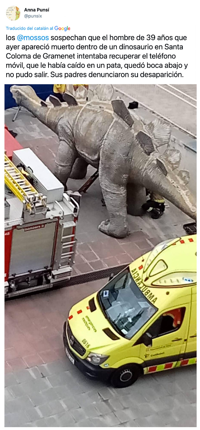 Más información sobre el caso del hombre encontrado muerto dentro de un dinosaurio en Santa Coloma