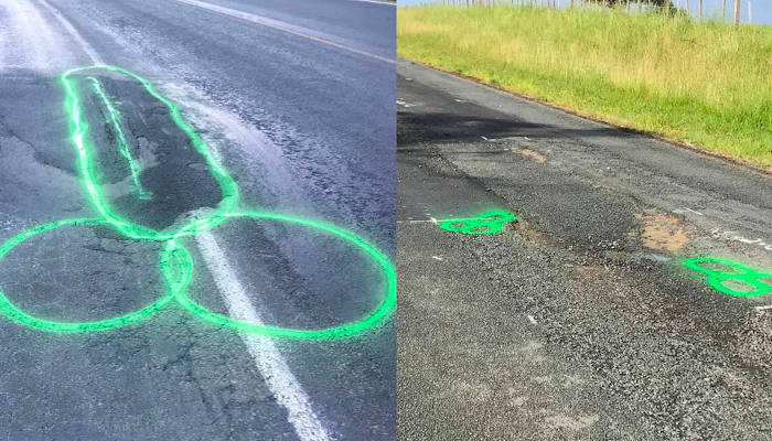 Un hombre pinta penes verdes en los baches para que los arreglen rápido