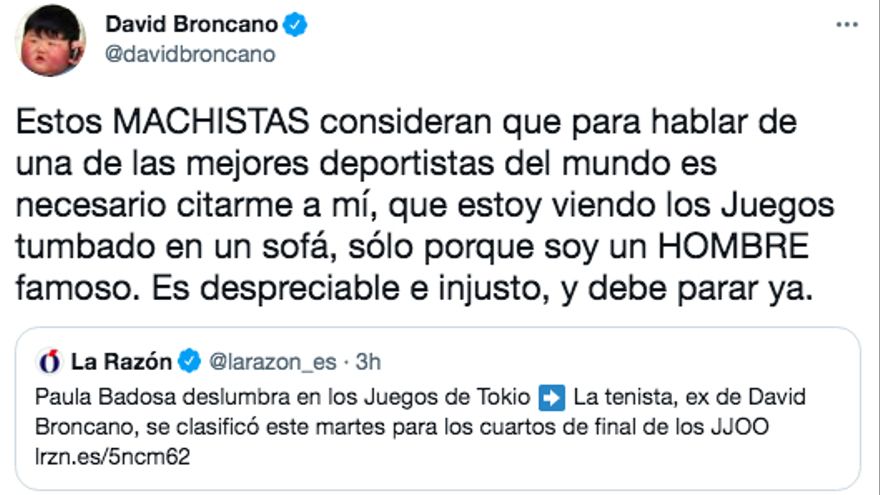 David Broncano denuncia el ''machismo de citarle'' a él para hablar de ''una de las mejores deportistas del mundo''