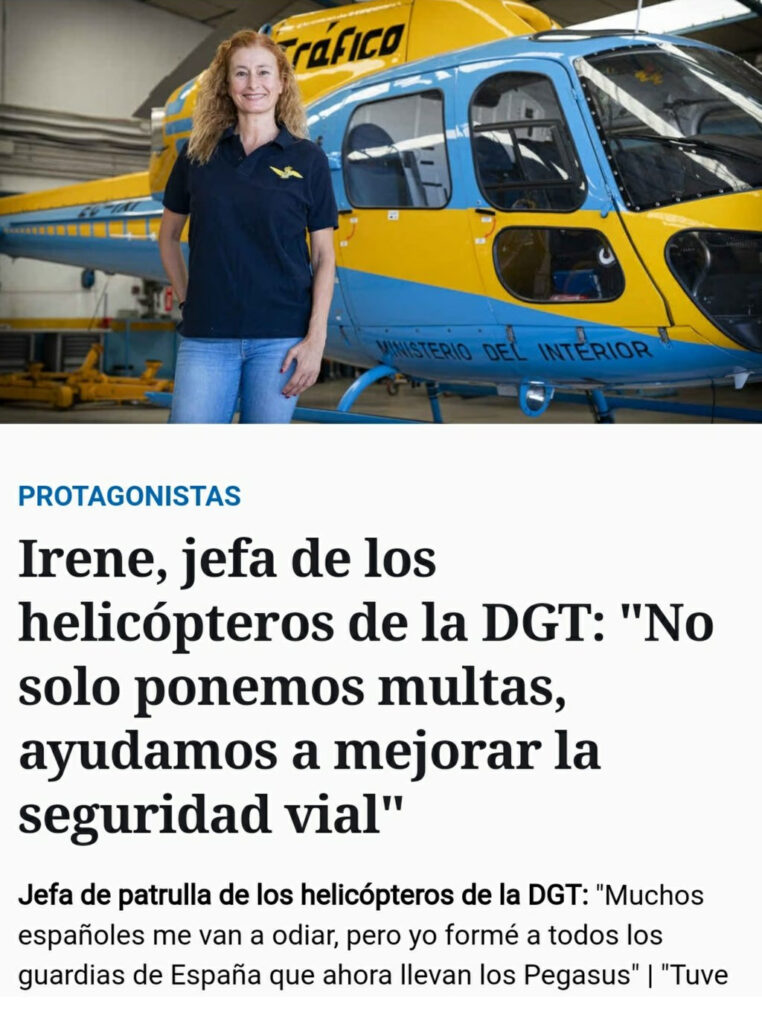 Irene, jefa de los helicópteros de la DGT: ''No solo ponemos multas, ayudamos a mejorar la seguridad vial''