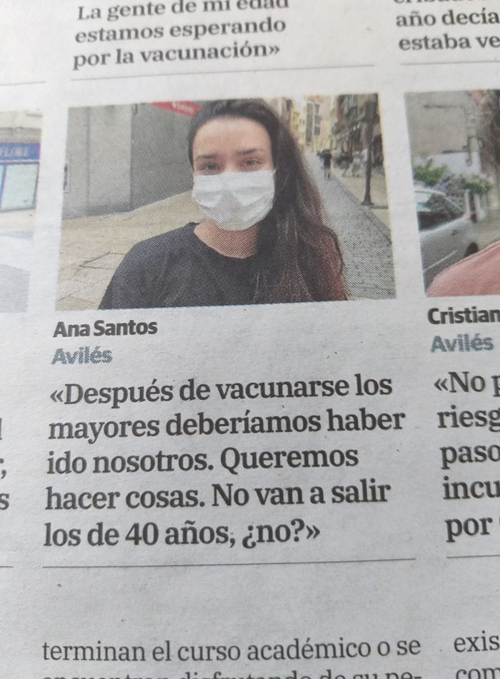Ana Santos: ''Después de vacunarse los mayores deberíamos haber ido nosotros. Queremos hacer cosas. No van a salir los de 40, ¿no?''